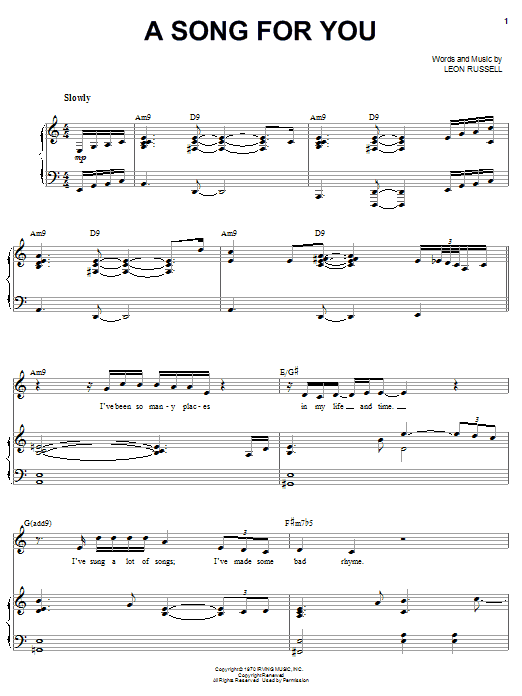 Michael Buble A Song For You Sheet Music Notes & Chords for Piano & Vocal - Download or Print PDF