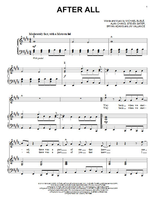 Michael Buble After All Sheet Music Notes & Chords for Piano, Vocal & Guitar (Right-Hand Melody) - Download or Print PDF