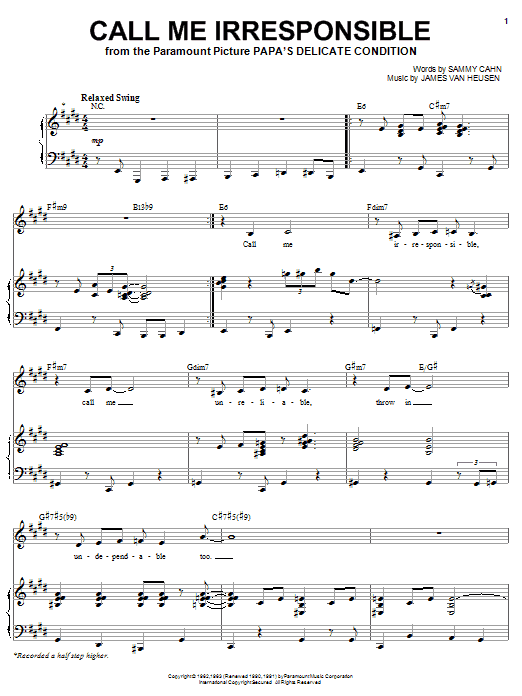 Michael Bublé Call Me Irresponsible Sheet Music Notes & Chords for Voice - Download or Print PDF