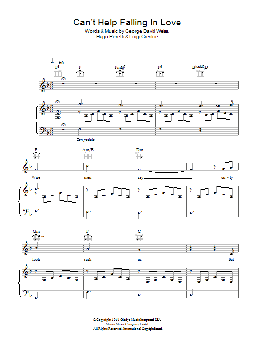 Michael Buble Can't Help Falling In Love Sheet Music Notes & Chords for Piano, Vocal & Guitar - Download or Print PDF