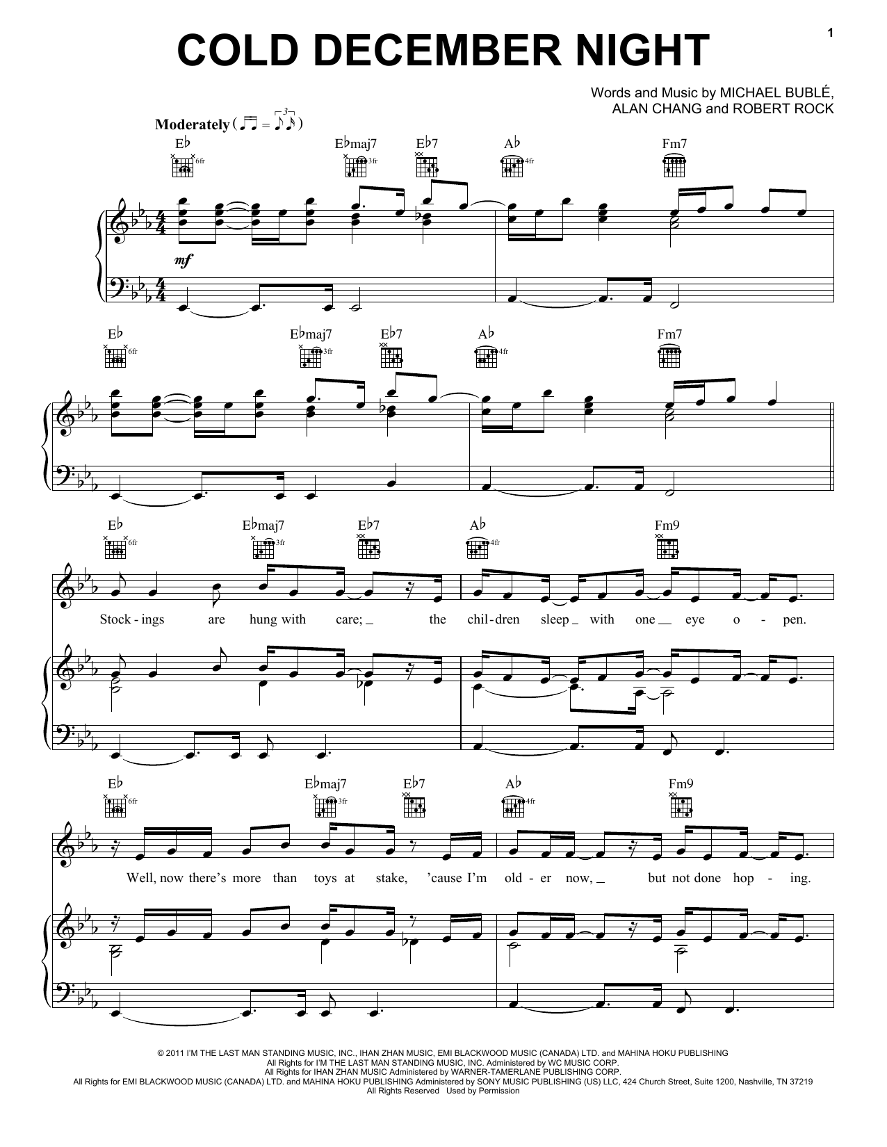 Michael Buble Cold December Night Sheet Music Notes & Chords for Easy Piano - Download or Print PDF