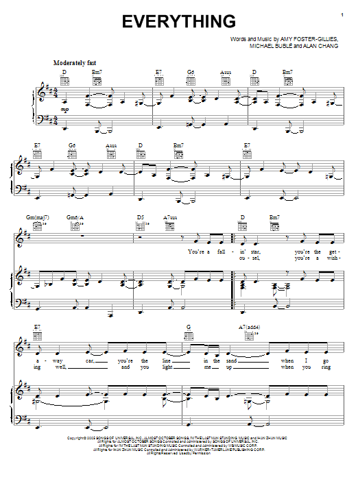 Michael Bublé Everything Sheet Music Notes & Chords for Melody Line, Lyrics & Chords - Download or Print PDF