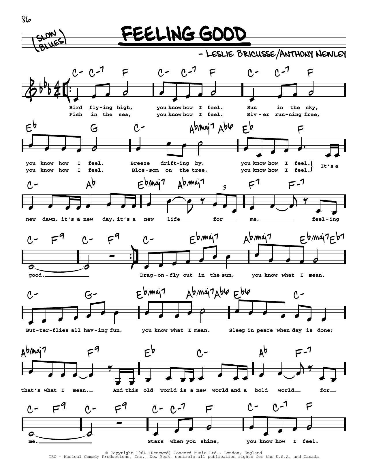 Michael Buble Feeling Good (Low Voice) Sheet Music Notes & Chords for Real Book – Melody, Lyrics & Chords - Download or Print PDF