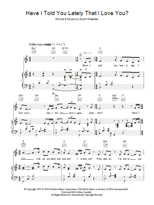 Michael Buble Have I Told You Lately That I Love You? Sheet Music Notes & Chords for Piano, Vocal & Guitar (Right-Hand Melody) - Download or Print PDF