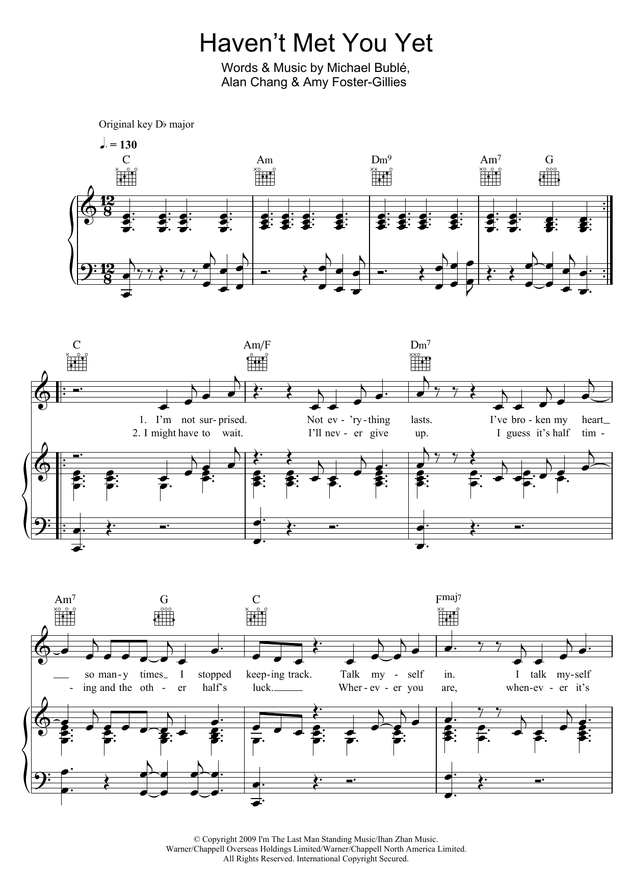 Michael Bublé Haven't Met You Yet Sheet Music Notes & Chords for Voice - Download or Print PDF