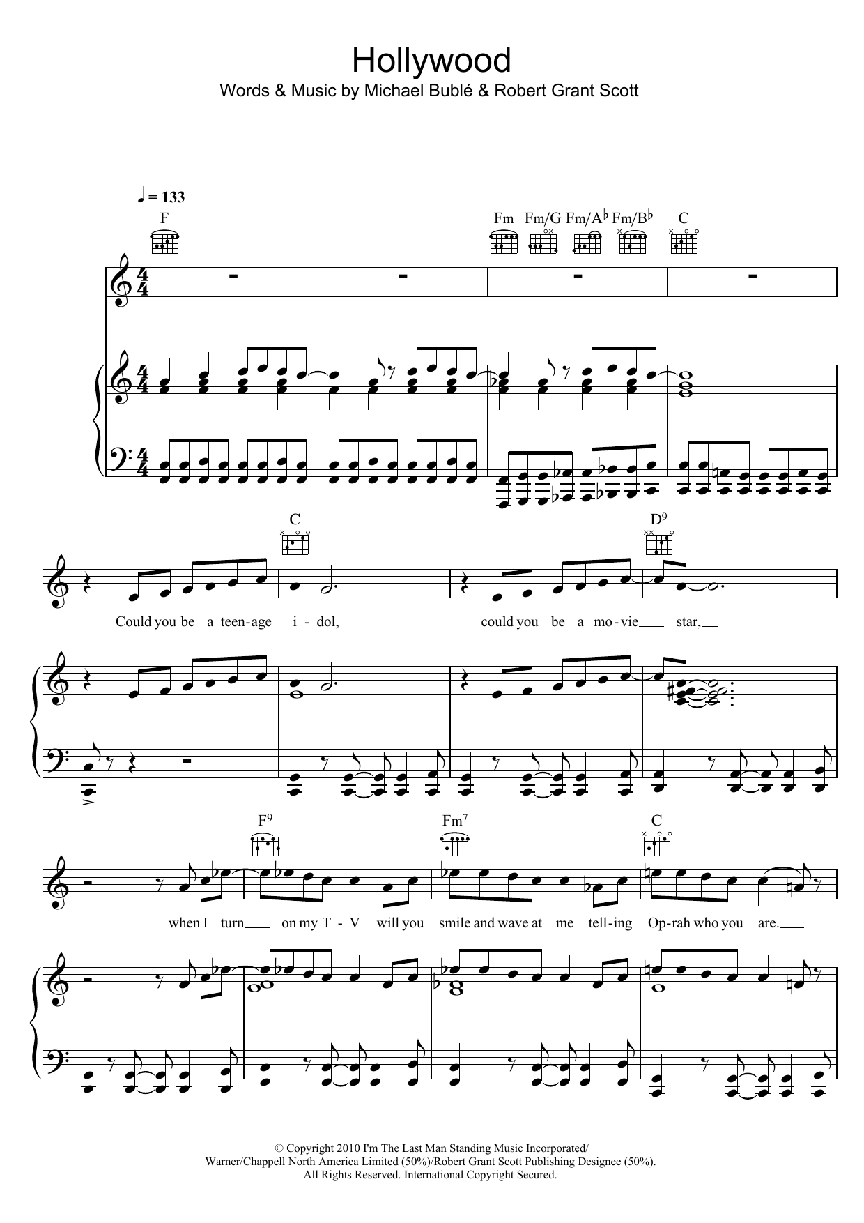 Michael Bublé Hollywood Sheet Music Notes & Chords for Piano, Vocal & Guitar - Download or Print PDF