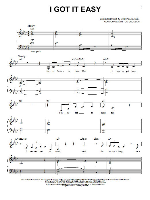 Michael Buble I Got It Easy Sheet Music Notes & Chords for Piano, Vocal & Guitar (Right-Hand Melody) - Download or Print PDF