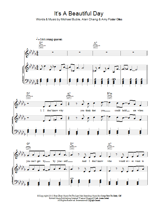 Michael Buble It's A Beautiful Day Sheet Music Notes & Chords for Piano, Vocal & Guitar (Right-Hand Melody) - Download or Print PDF