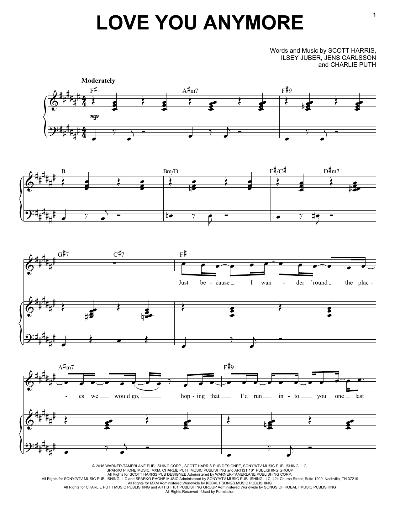 Michael Bublé Love You Anymore Sheet Music Notes & Chords for Piano & Vocal - Download or Print PDF