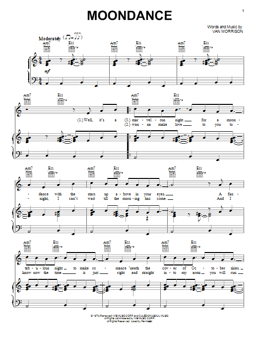 Michael Buble Moondance Sheet Music Notes & Chords for Piano, Vocal & Guitar (Right-Hand Melody) - Download or Print PDF