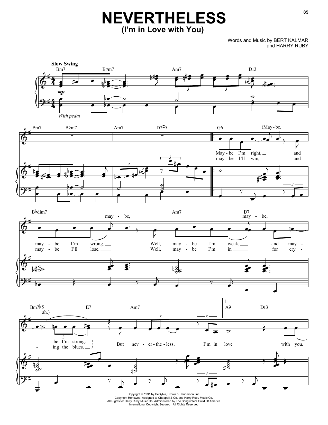 Michael Buble Nevertheless (I'm In Love With You) Sheet Music Notes & Chords for Piano, Vocal & Guitar (Right-Hand Melody) - Download or Print PDF