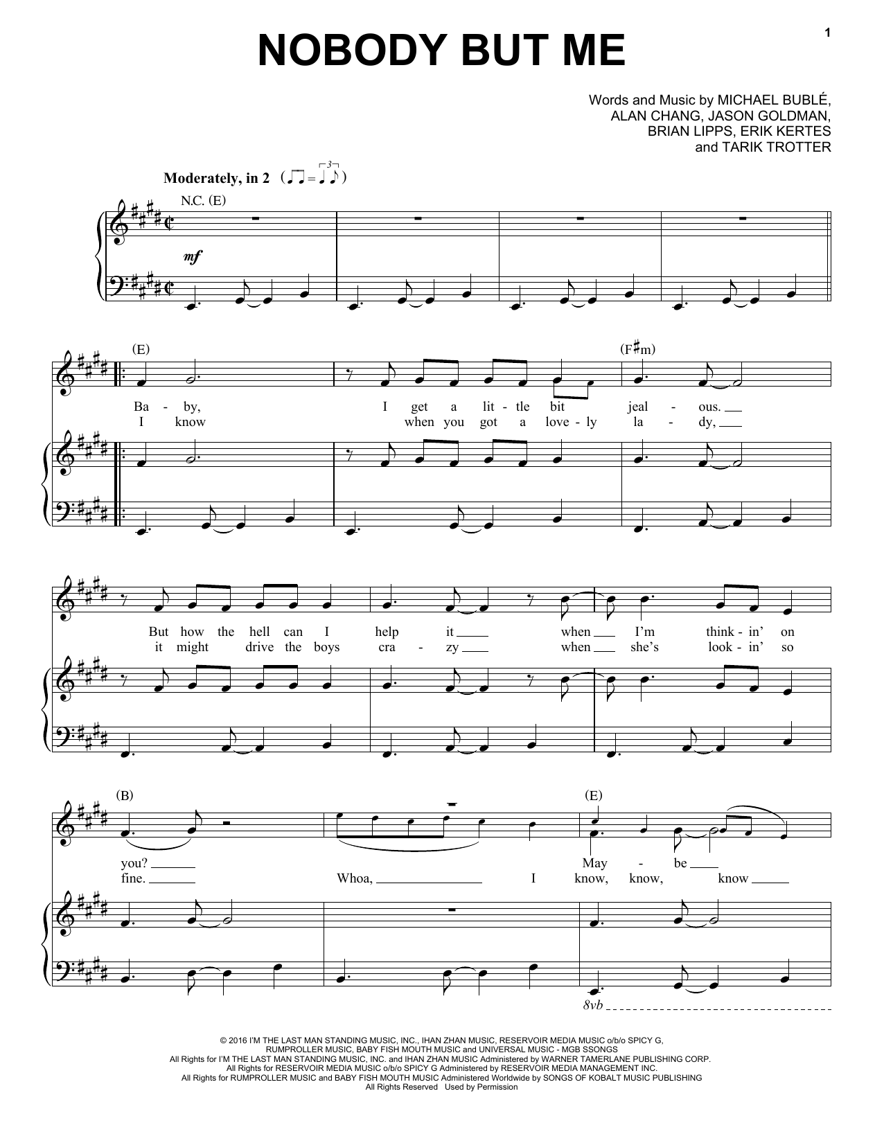 Michael Buble Nobody But Me Sheet Music Notes & Chords for Piano, Vocal & Guitar (Right-Hand Melody) - Download or Print PDF
