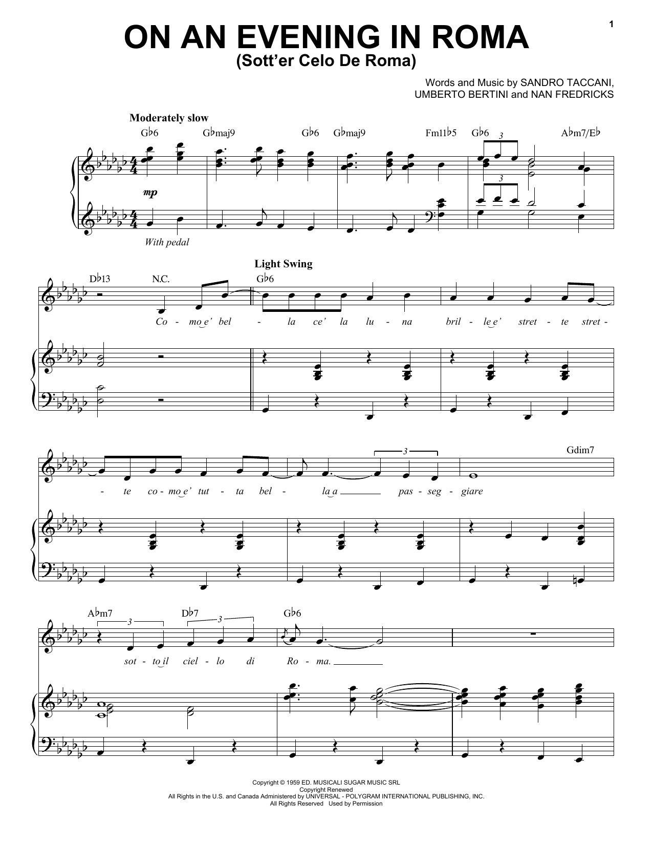 Michael Bublé On An Evening In Roma (Sotter Celo De Roma) Sheet Music Notes & Chords for Piano & Vocal - Download or Print PDF