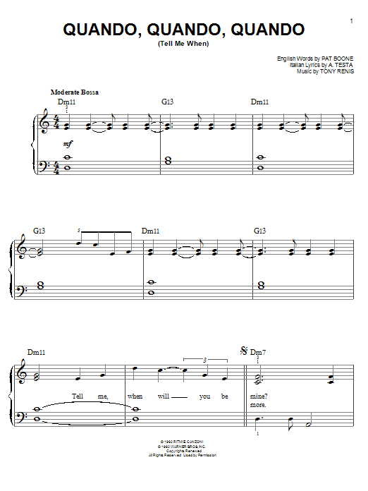 Michael Buble Quando, Quando, Quando (Tell Me When) Sheet Music Notes & Chords for Piano, Vocal & Guitar (Right-Hand Melody) - Download or Print PDF