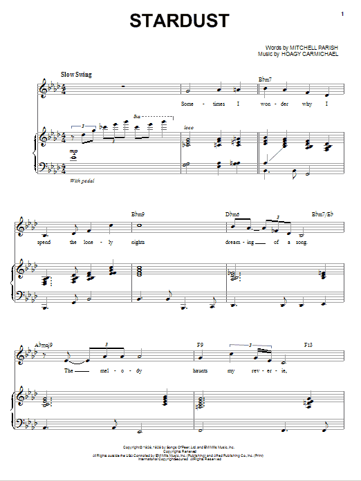 Michael Buble Stardust Sheet Music Notes & Chords for Piano, Vocal & Guitar (Right-Hand Melody) - Download or Print PDF