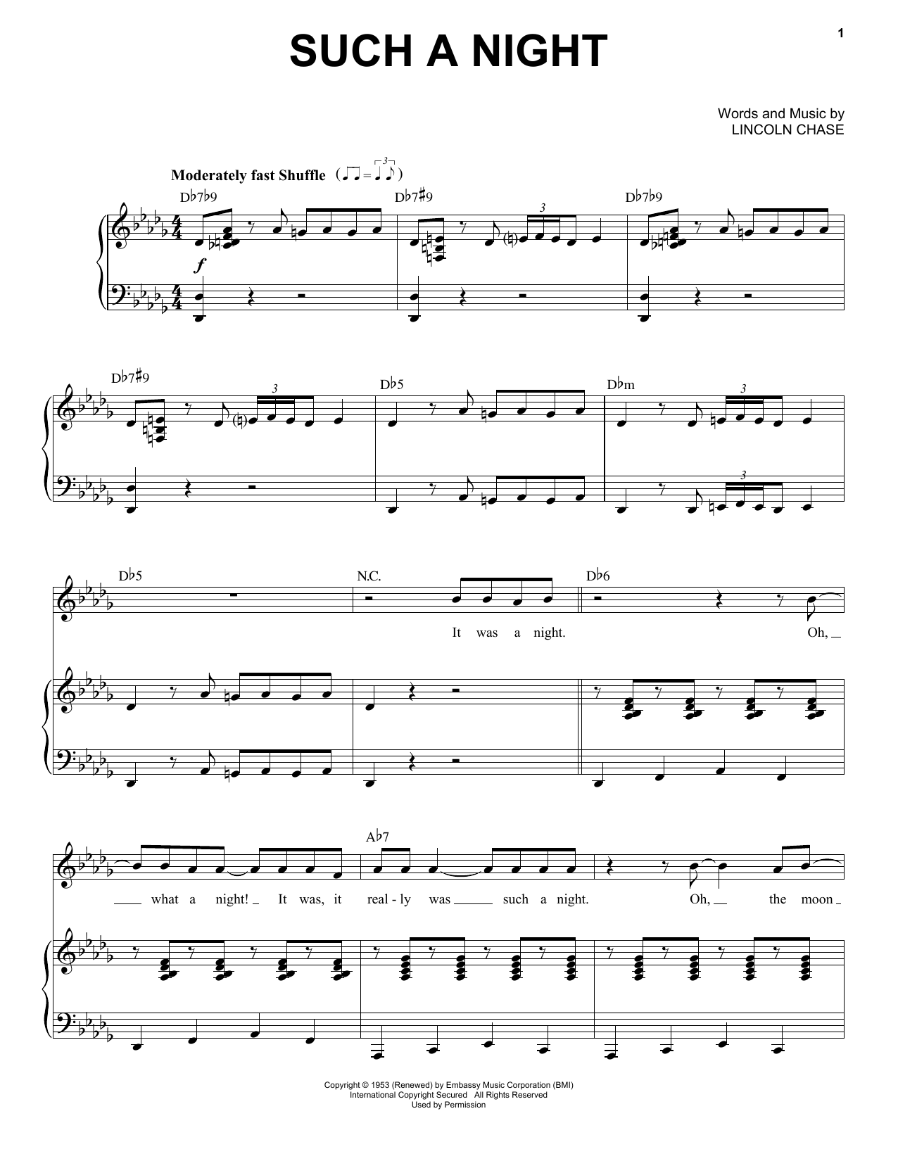 Michael Bublé Such A Night Sheet Music Notes & Chords for Piano & Vocal - Download or Print PDF