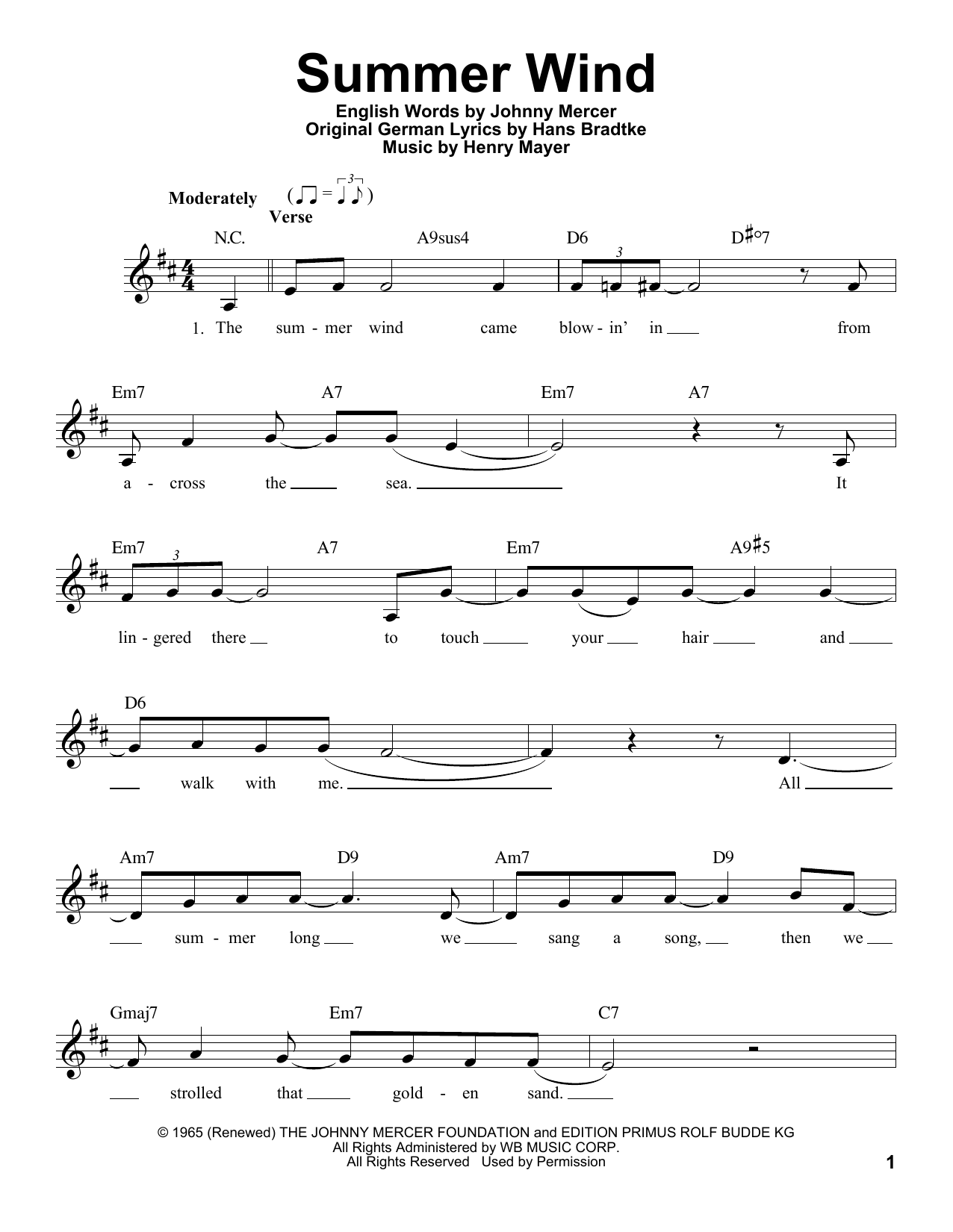 Michael Bublé Summer Wind Sheet Music Notes & Chords for Voice - Download or Print PDF