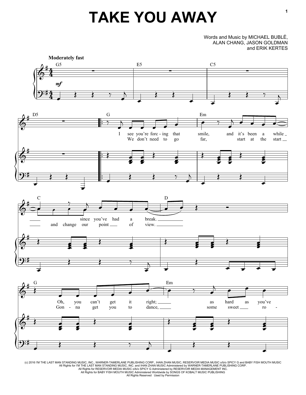 Michael Bublé Take You Away Sheet Music Notes & Chords for Piano & Vocal - Download or Print PDF