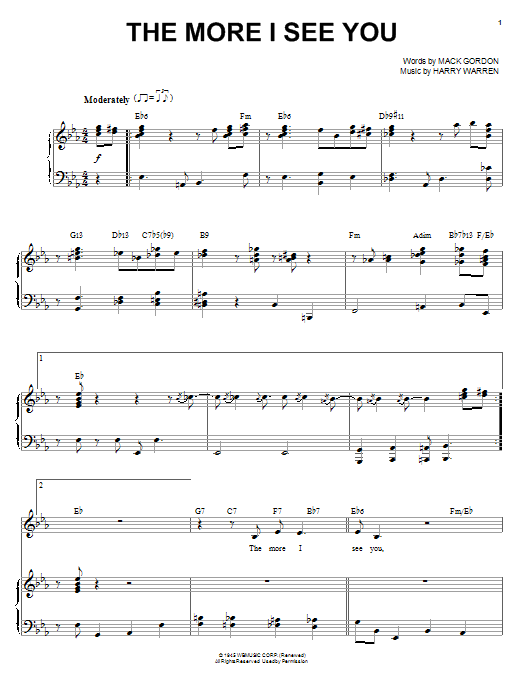 Michael Buble The More I See You Sheet Music Notes & Chords for Piano, Vocal & Guitar (Right-Hand Melody) - Download or Print PDF