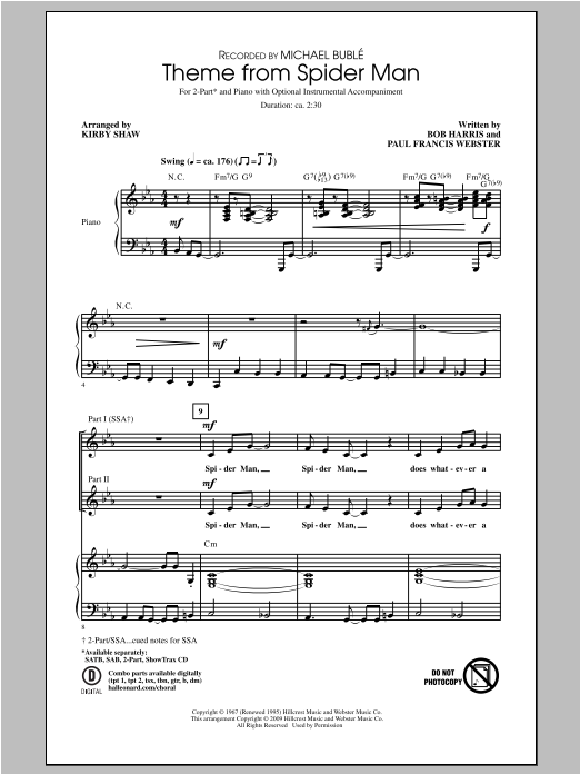 Michael Bublé Theme From Spider-Man (arr. Kirby Shaw) Sheet Music Notes & Chords for SAB - Download or Print PDF