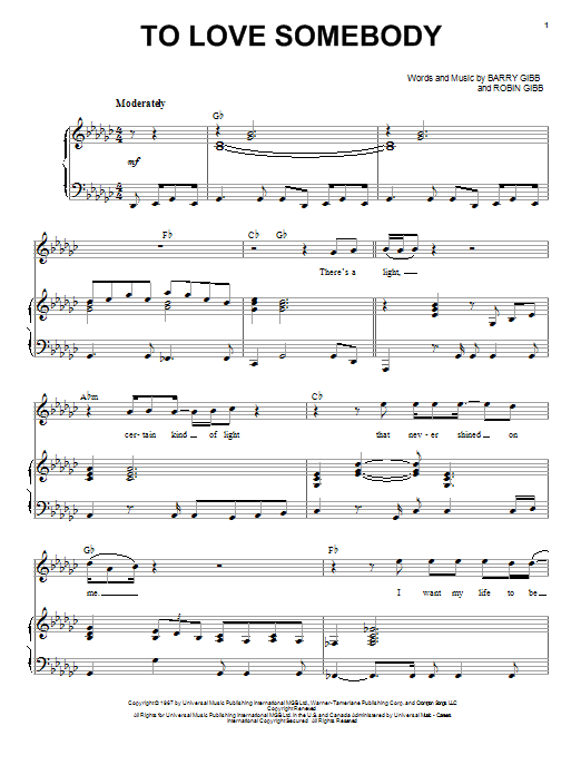Michael Buble To Love Somebody Sheet Music Notes & Chords for Piano, Vocal & Guitar (Right-Hand Melody) - Download or Print PDF