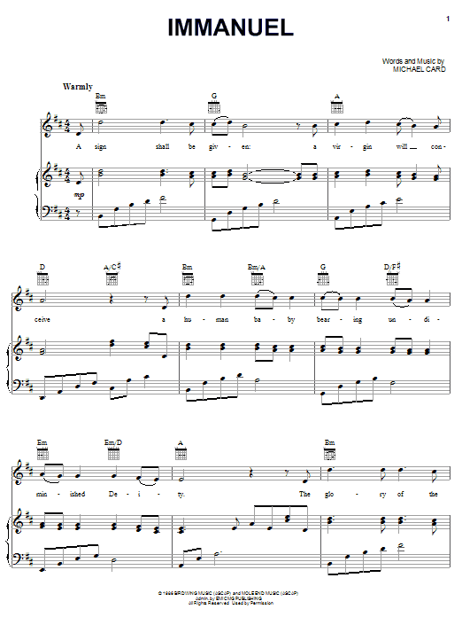 Michael Card Immanuel Sheet Music Notes & Chords for Piano - Download or Print PDF
