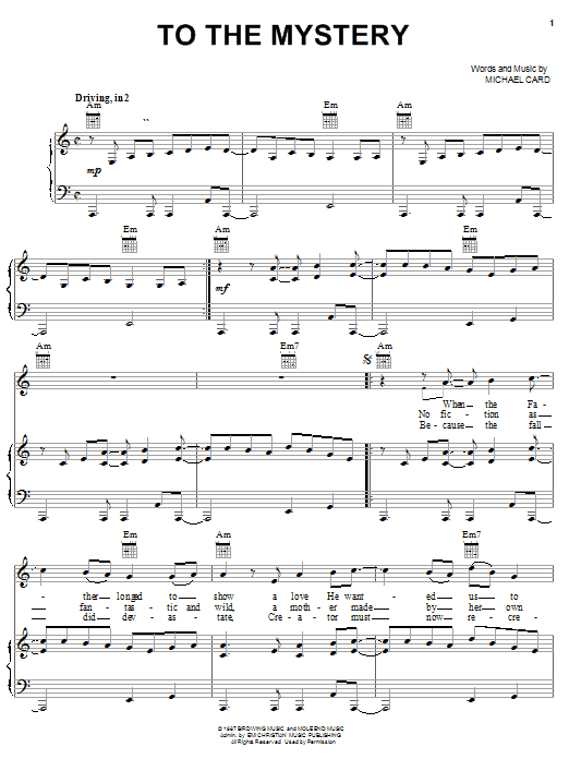 Michael Card To The Mystery Sheet Music Notes & Chords for Piano, Vocal & Guitar (Right-Hand Melody) - Download or Print PDF