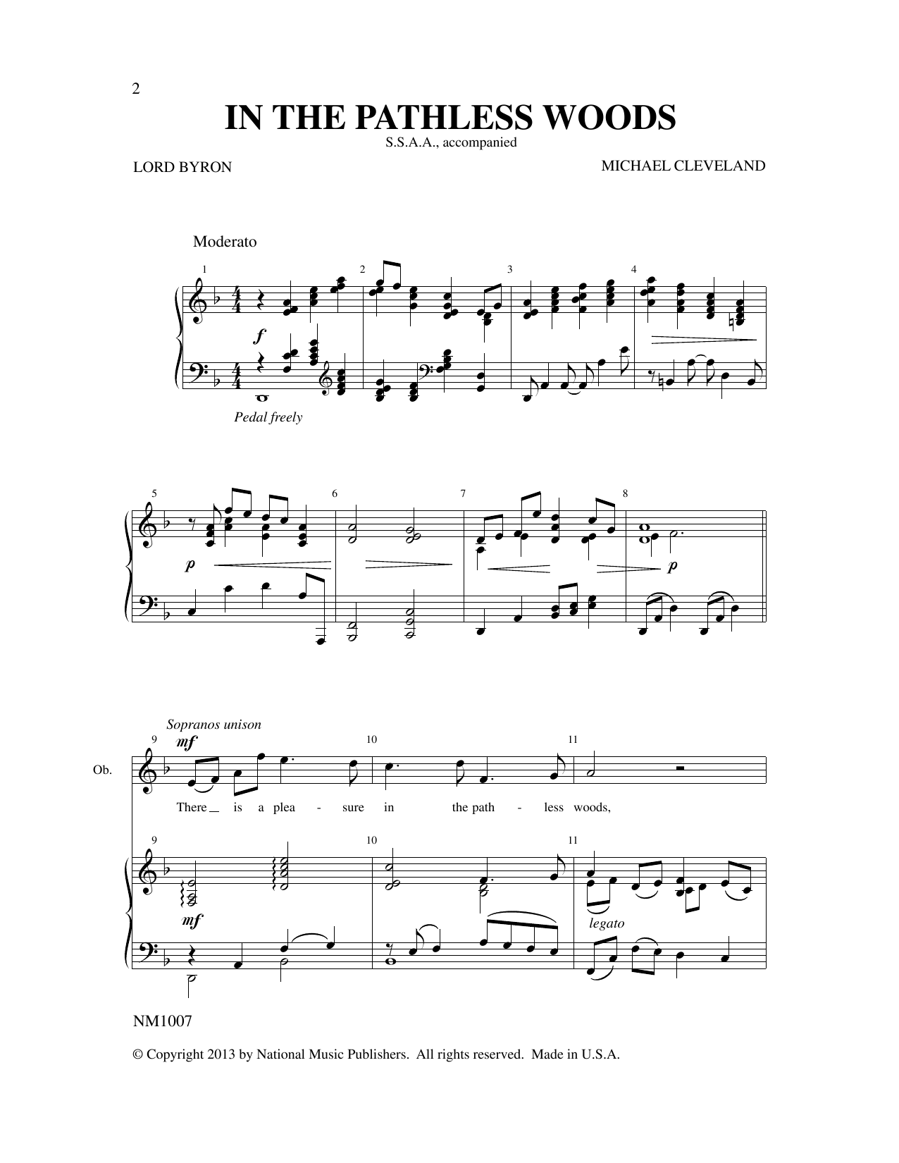 Michael Cleveland In The Pathless Woods Sheet Music Notes & Chords for SSA Choir - Download or Print PDF
