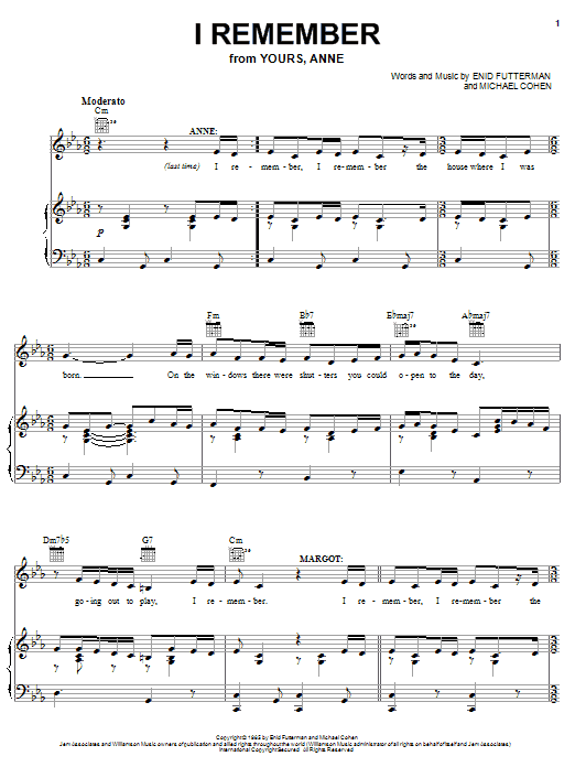 Michael Cohen I Remember Sheet Music Notes & Chords for Piano, Vocal & Guitar (Right-Hand Melody) - Download or Print PDF