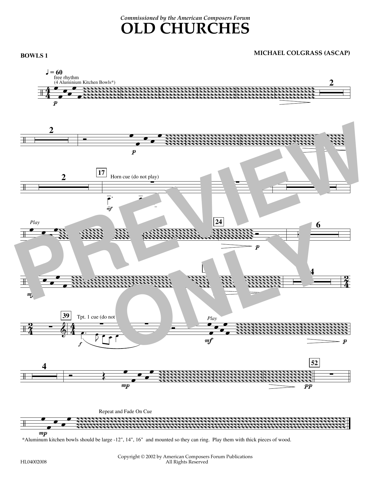 Michael Colgrass Old Churches - Aux. Percussion 1 Sheet Music Notes & Chords for Concert Band - Download or Print PDF