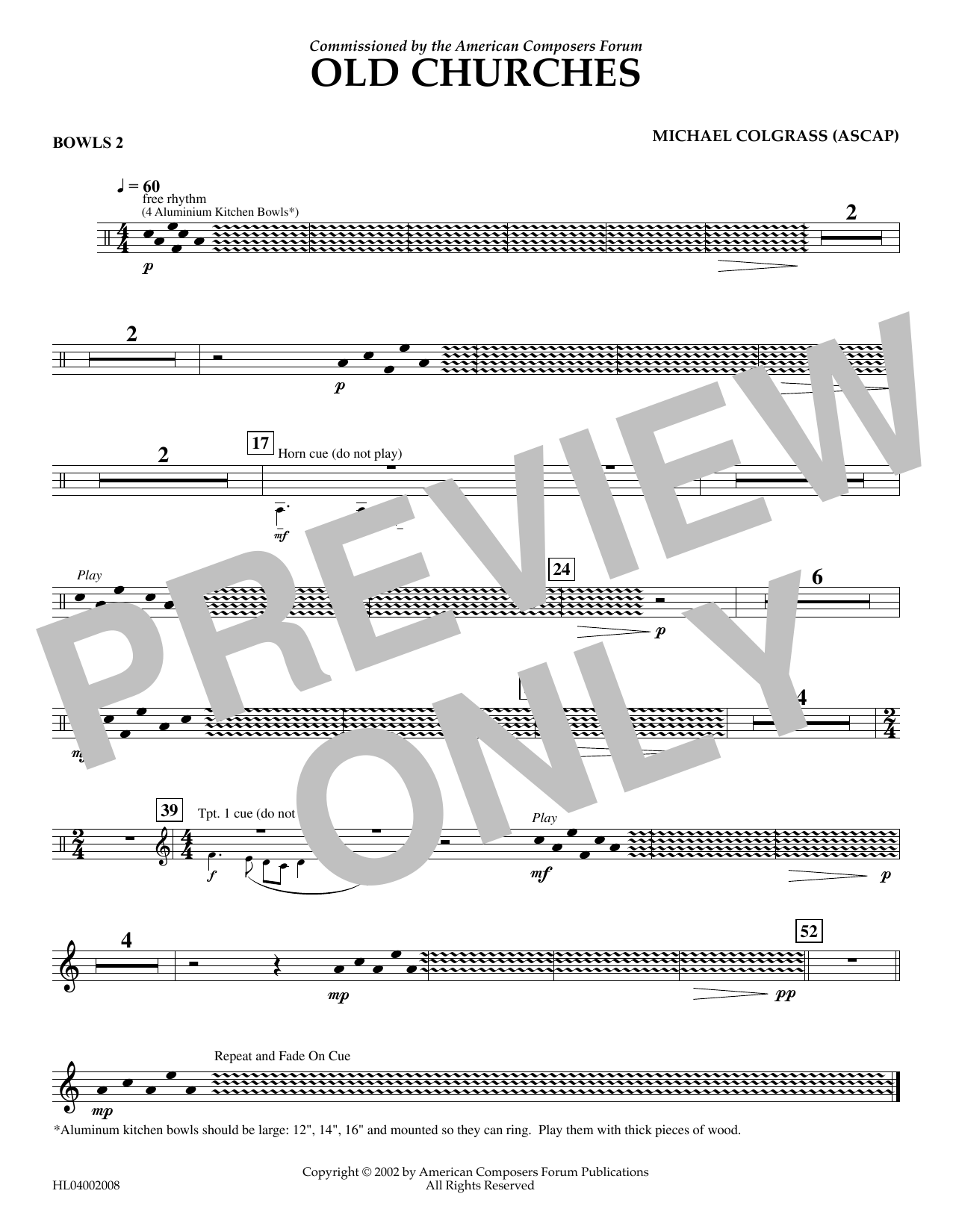 Michael Colgrass Old Churches - Aux. Percussion 2 Sheet Music Notes & Chords for Concert Band - Download or Print PDF