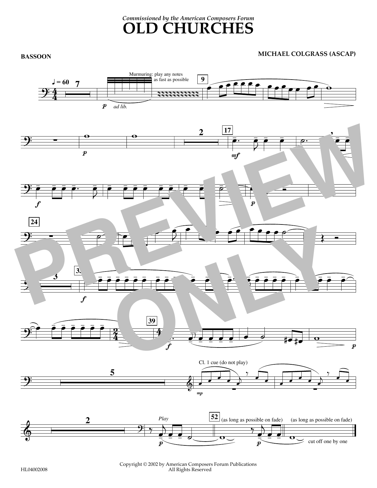 Michael Colgrass Old Churches - Bassoon Sheet Music Notes & Chords for Concert Band - Download or Print PDF