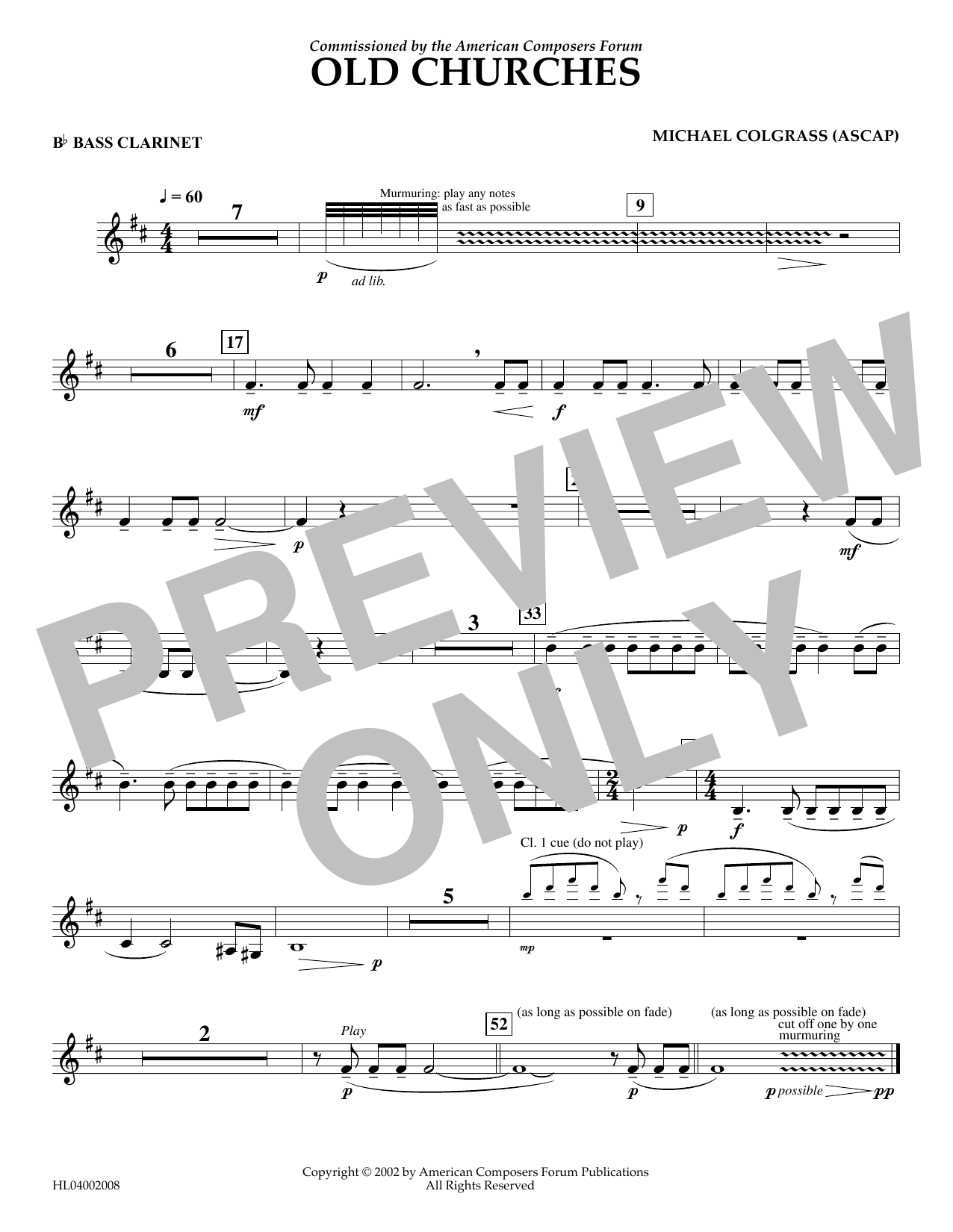 Michael Colgrass Old Churches - Bb Bass Clarinet Sheet Music Notes & Chords for Concert Band - Download or Print PDF