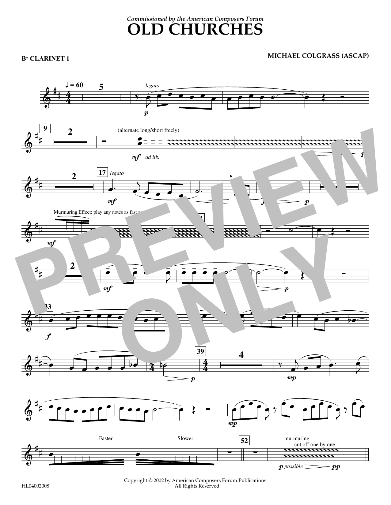 Michael Colgrass Old Churches - Bb Clarinet 1 Sheet Music Notes & Chords for Concert Band - Download or Print PDF