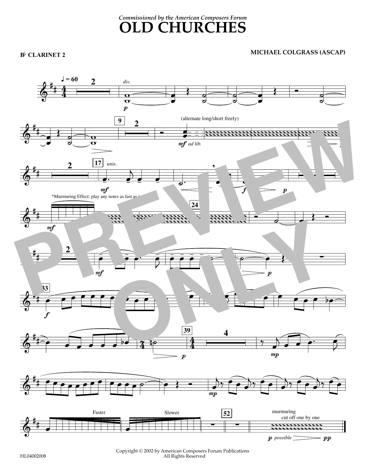 Michael Colgrass Old Churches - Bb Clarinet 2 Sheet Music Notes & Chords for Concert Band - Download or Print PDF