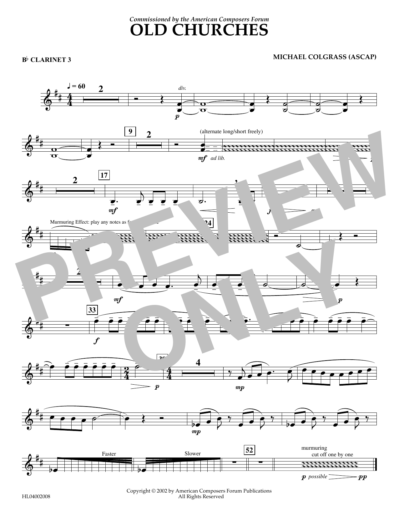 Michael Colgrass Old Churches - Bb Clarinet 3 Sheet Music Notes & Chords for Concert Band - Download or Print PDF
