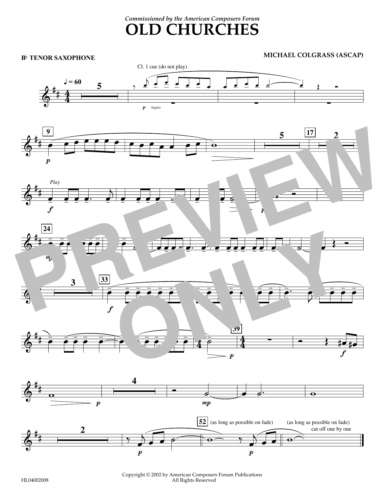 Michael Colgrass Old Churches - Bb Tenor Saxophone Sheet Music Notes & Chords for Concert Band - Download or Print PDF