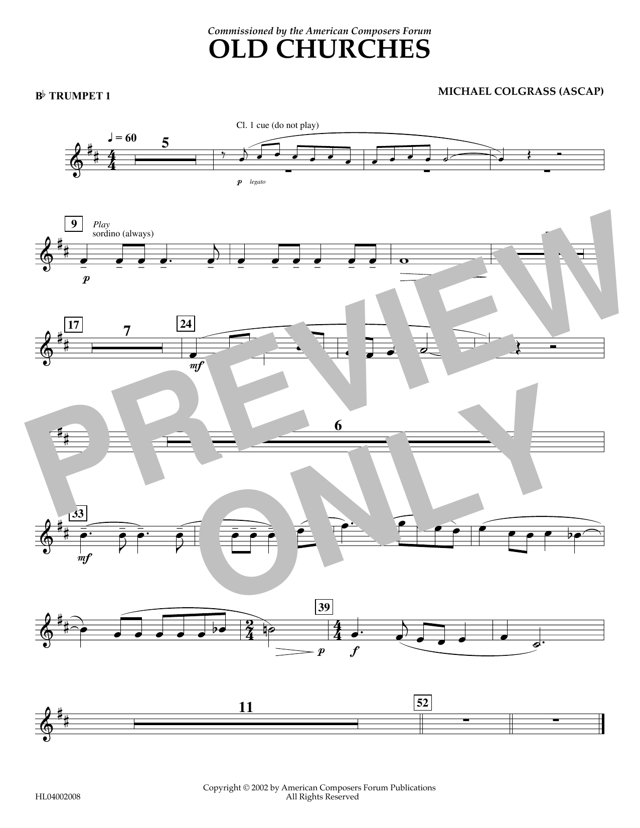 Michael Colgrass Old Churches - Bb Trumpet 1 Sheet Music Notes & Chords for Concert Band - Download or Print PDF