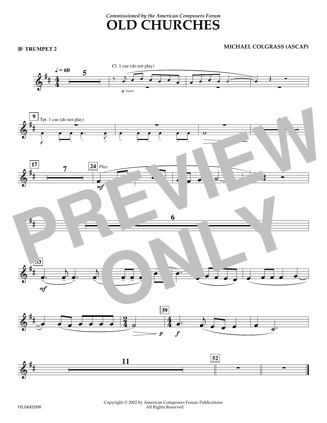 Michael Colgrass Old Churches - Bb Trumpet 2 Sheet Music Notes & Chords for Concert Band - Download or Print PDF