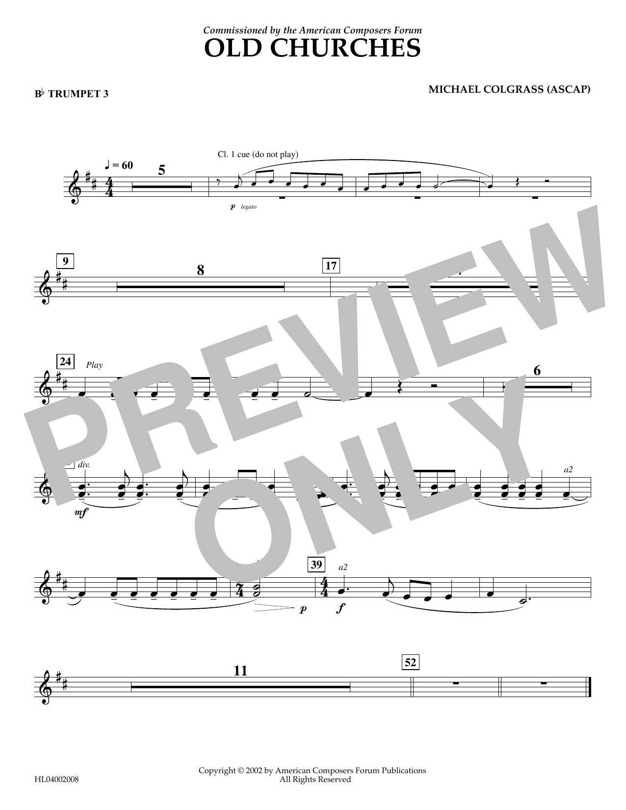 Michael Colgrass Old Churches - Bb Trumpet 3 Sheet Music Notes & Chords for Concert Band - Download or Print PDF