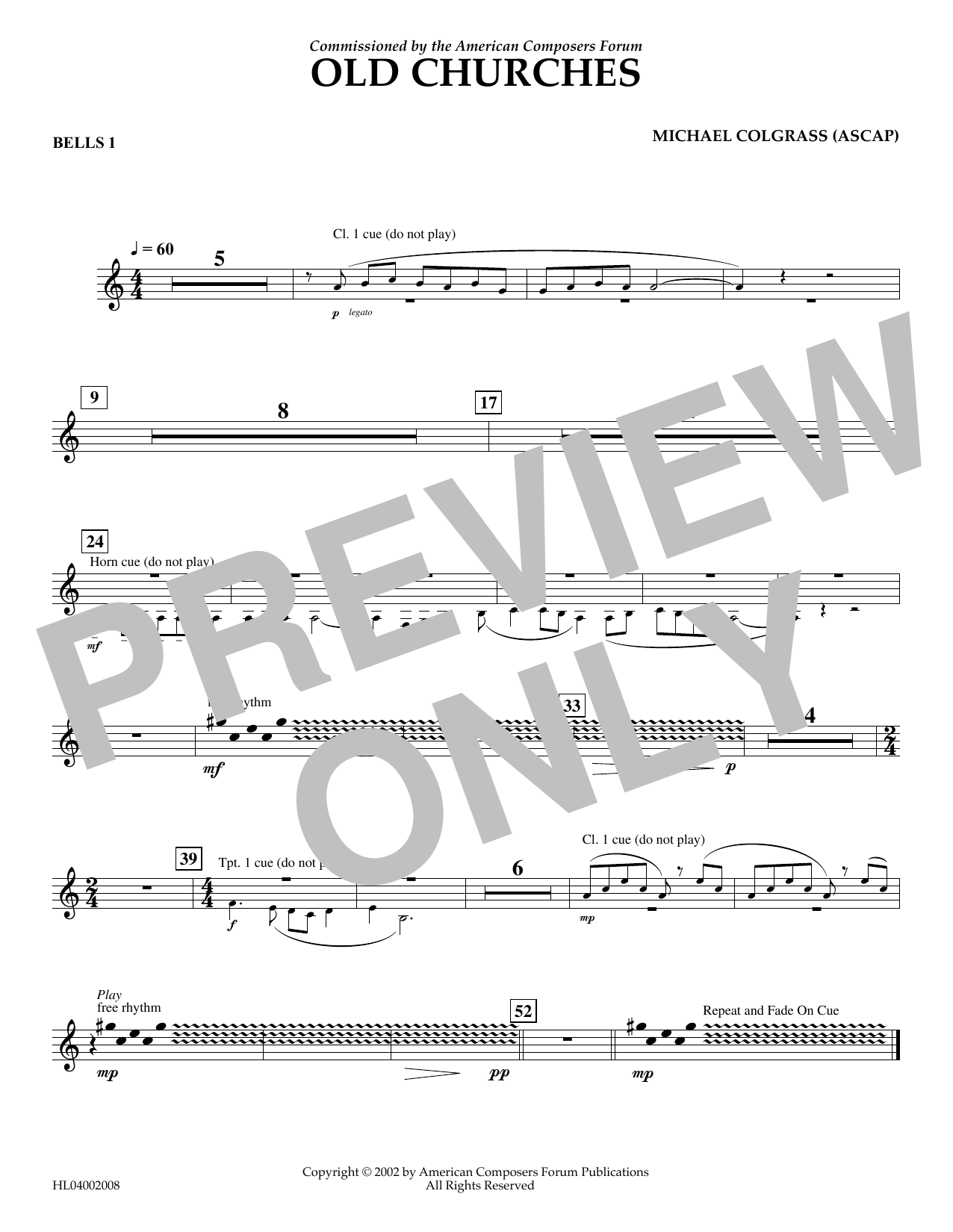 Michael Colgrass Old Churches - Bells Part 1 Sheet Music Notes & Chords for Concert Band - Download or Print PDF