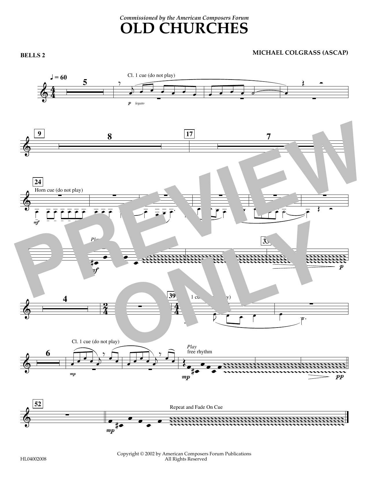 Michael Colgrass Old Churches - Bells Part 2 Sheet Music Notes & Chords for Concert Band - Download or Print PDF