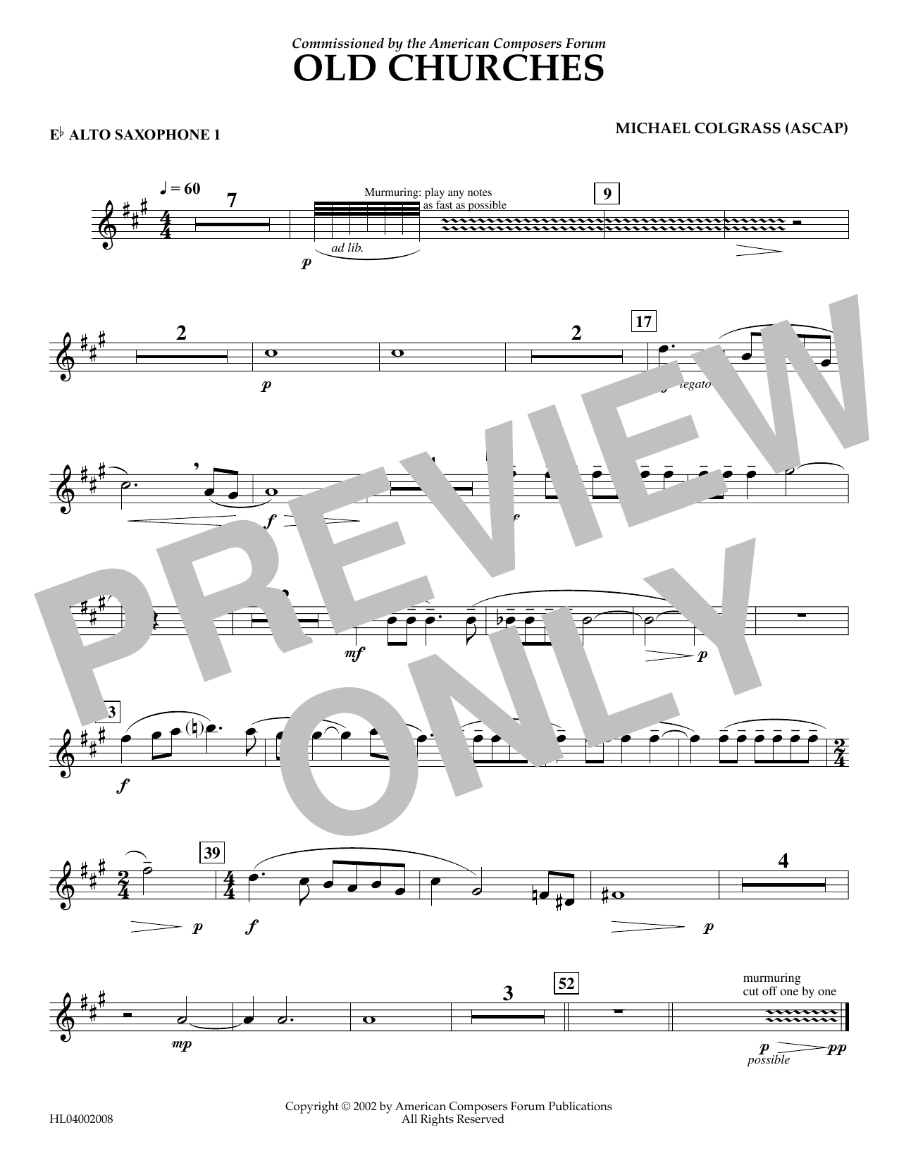 Michael Colgrass Old Churches - Eb Alto Saxophone 1 Sheet Music Notes & Chords for Concert Band - Download or Print PDF