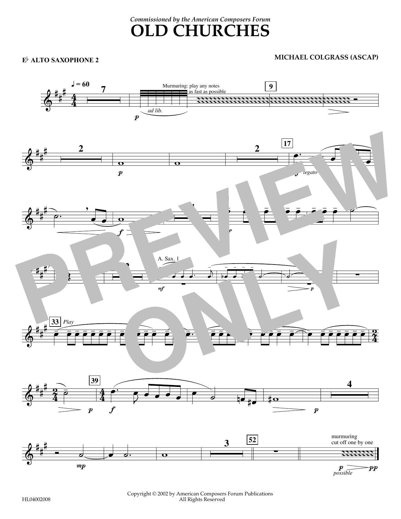 Michael Colgrass Old Churches - Eb Alto Saxophone 2 Sheet Music Notes & Chords for Concert Band - Download or Print PDF