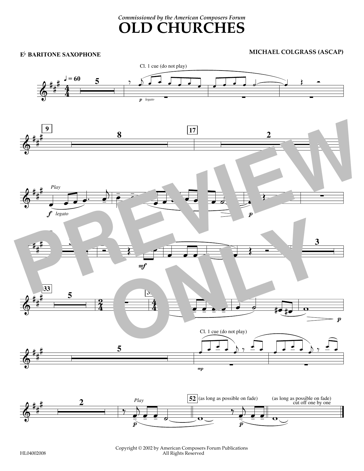 Michael Colgrass Old Churches - Eb Baritone Saxophone Sheet Music Notes & Chords for Concert Band - Download or Print PDF