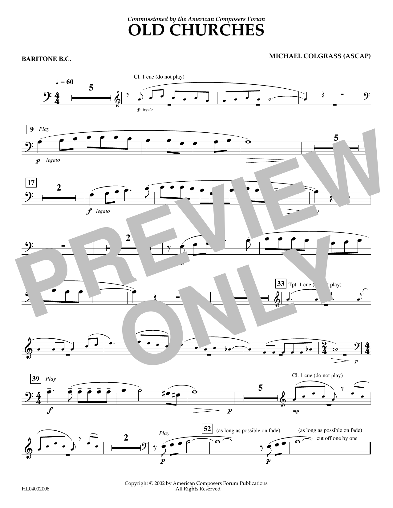 Michael Colgrass Old Churches - Euphonium in Bass Clef Sheet Music Notes & Chords for Concert Band - Download or Print PDF
