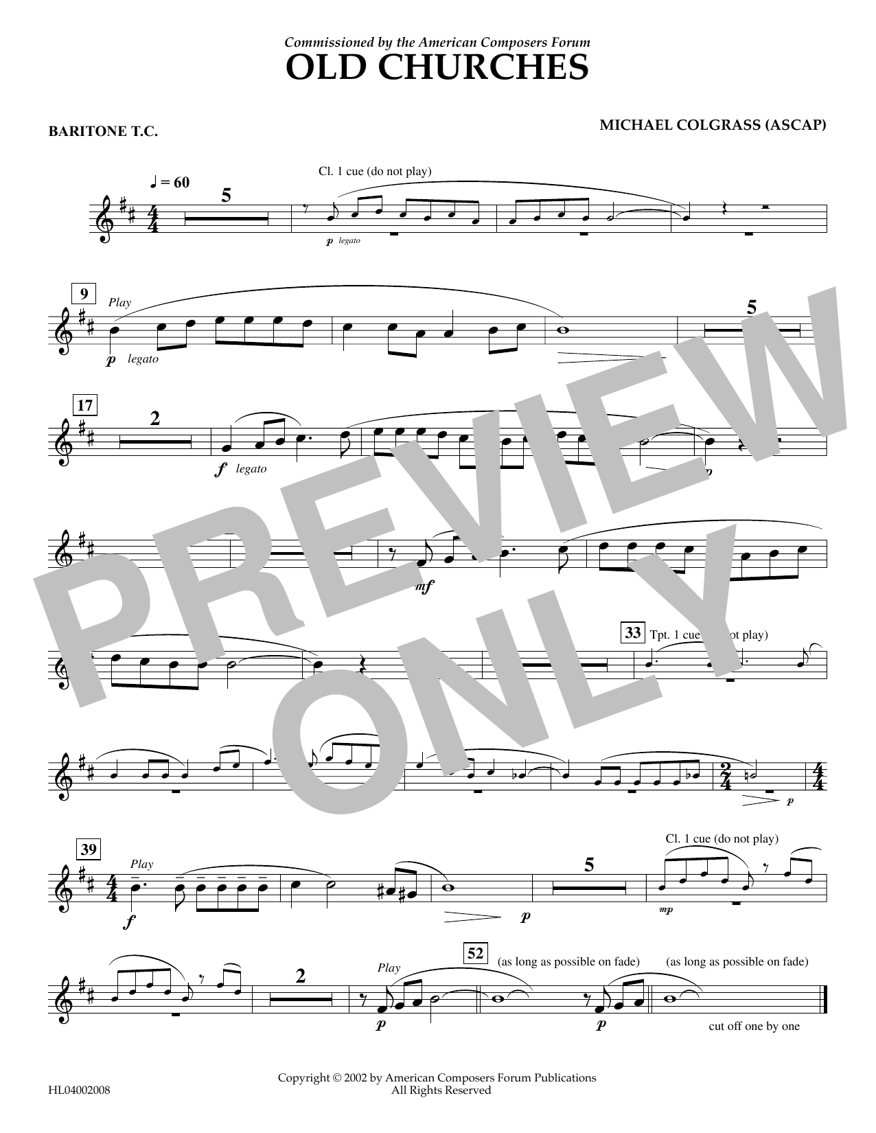 Michael Colgrass Old Churches - Euphonium in Treble Clef Sheet Music Notes & Chords for Concert Band - Download or Print PDF