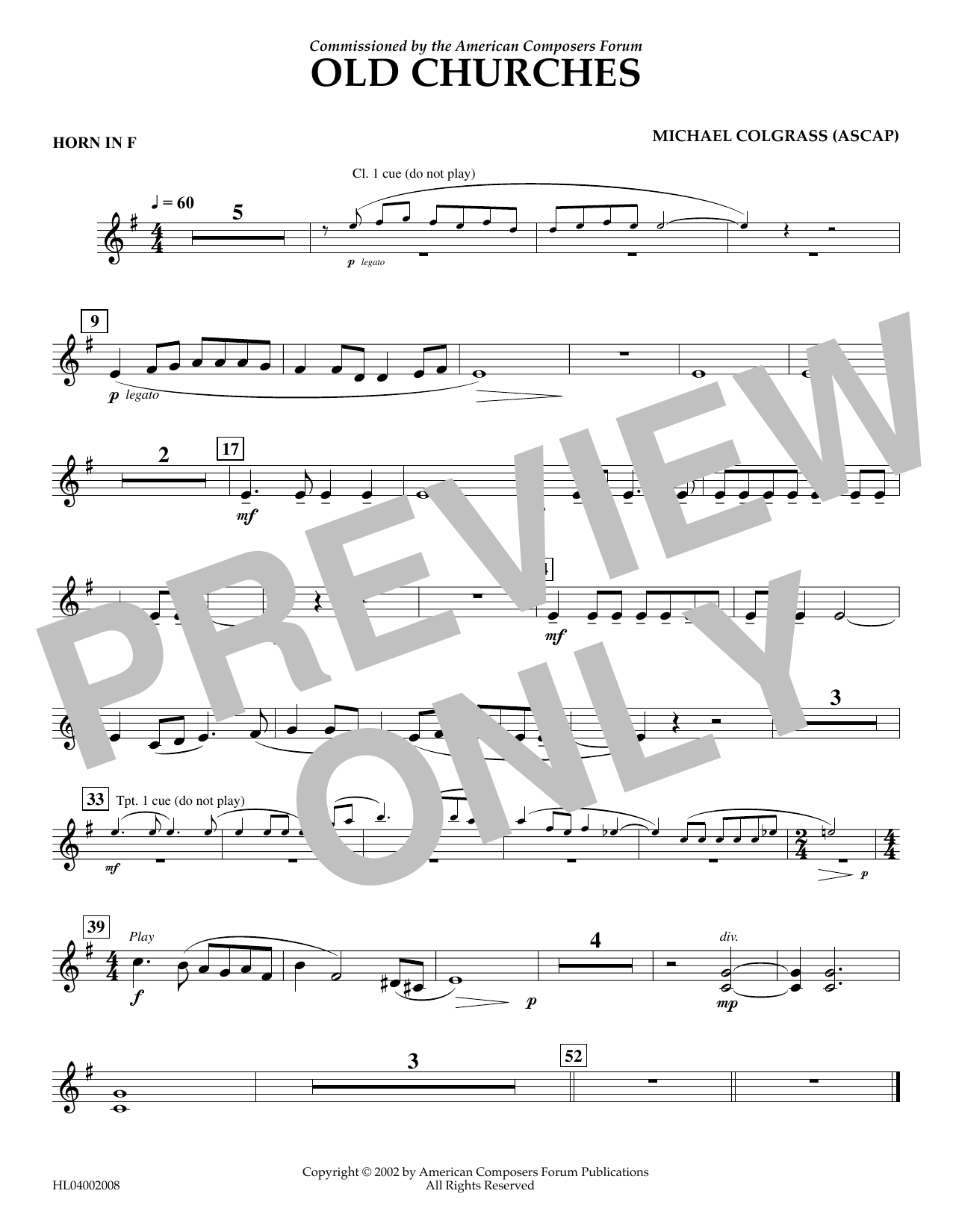 Michael Colgrass Old Churches - F Horn Sheet Music Notes & Chords for Concert Band - Download or Print PDF