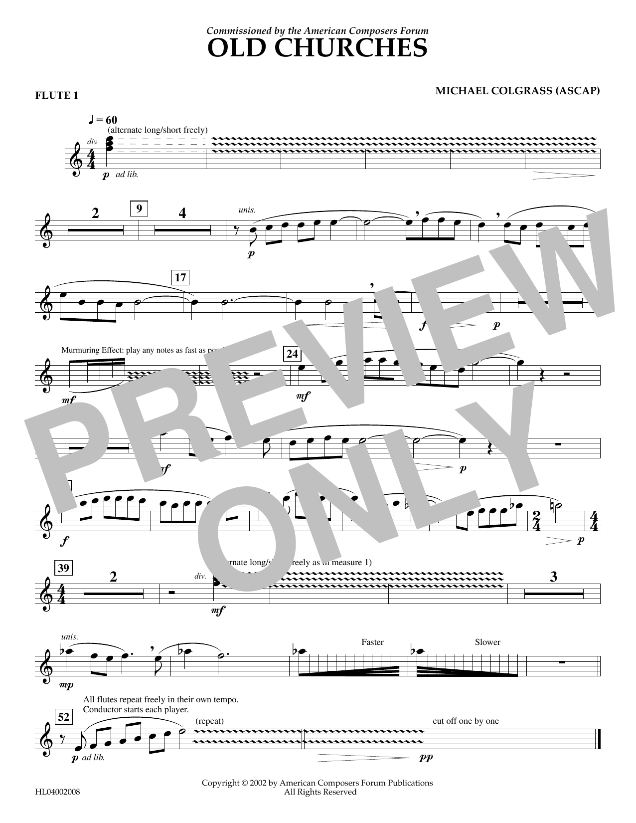 Michael Colgrass Old Churches - Flute 1 Sheet Music Notes & Chords for Concert Band - Download or Print PDF