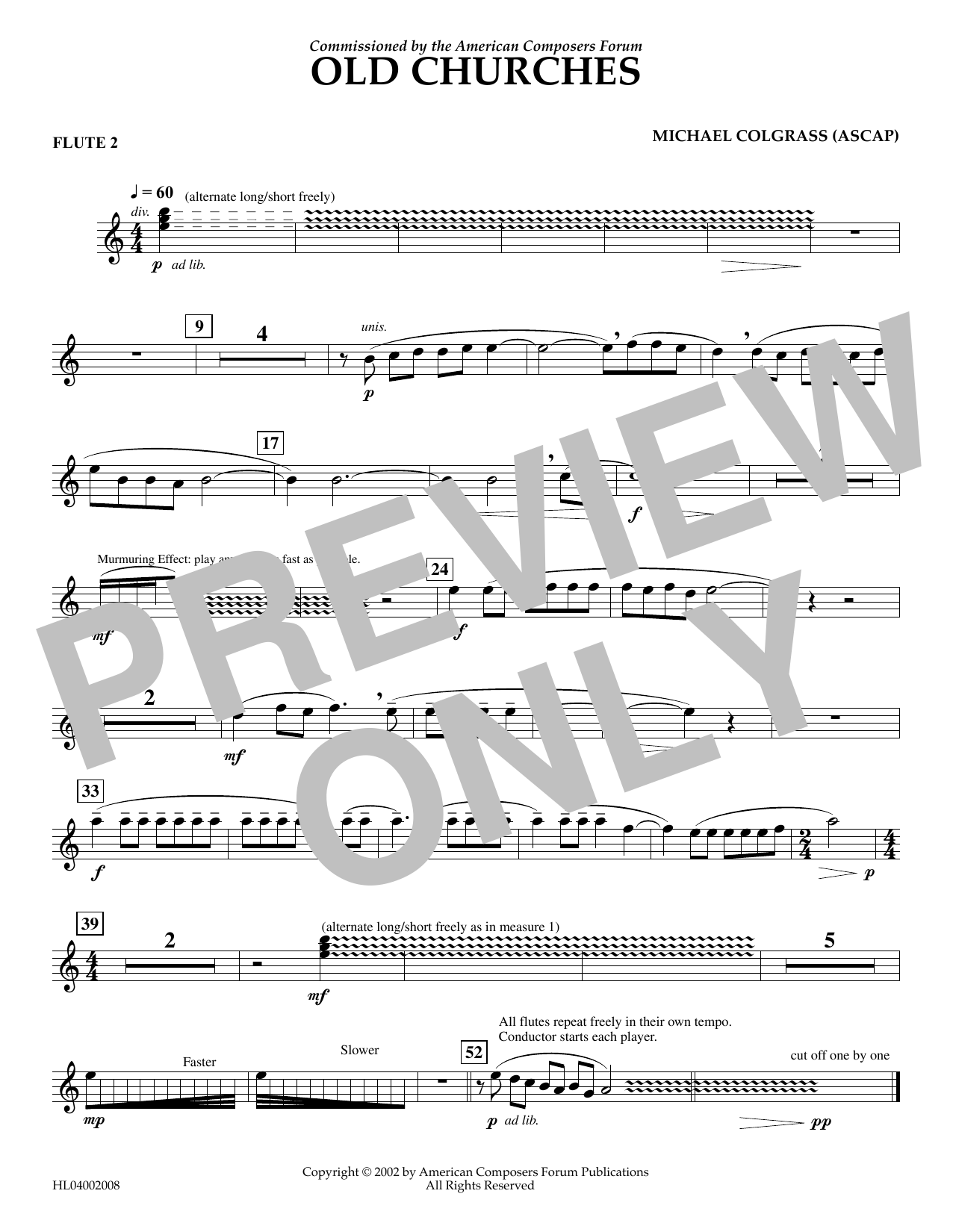 Michael Colgrass Old Churches - Flute 2 Sheet Music Notes & Chords for Concert Band - Download or Print PDF